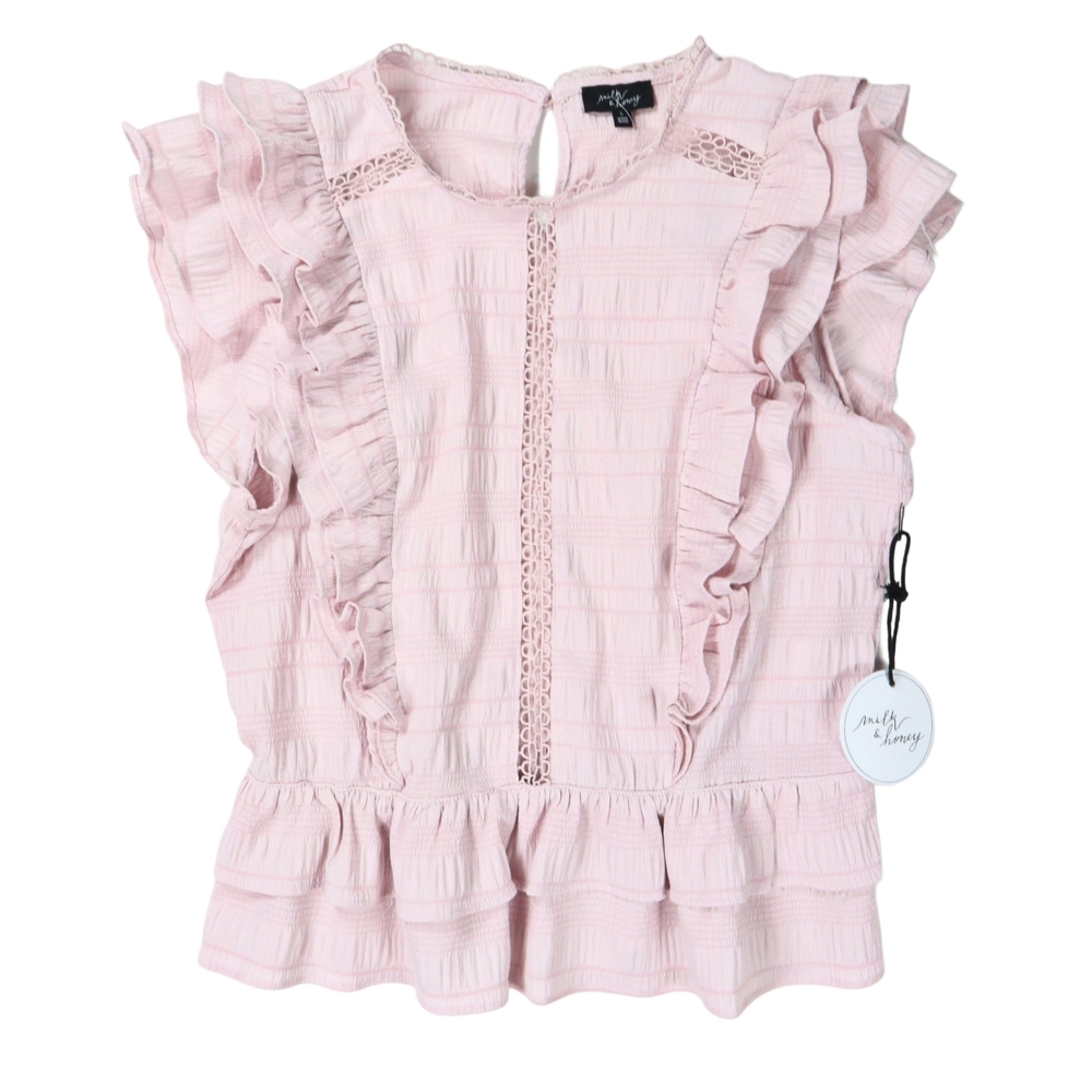 Milk & Honey Blouse Women's Pink Ruffle Tiered Size Large - Picture 2 of 13